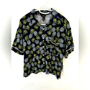 Cropped Hawaiian Button Down Shirt Forever 21 Blue Pineapples NWT Medium